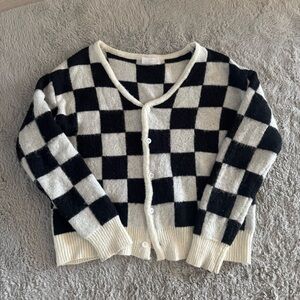 OAK + FORT Black and White Checkered Cardigan